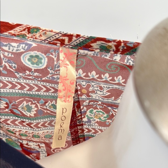 Poema Medium Sheer Navy and Red Elephant Patterned Blouse - Picture 4 of 10